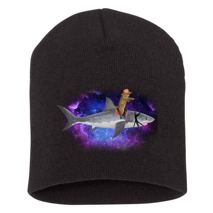 Galaxy Cat Riding Shark Short Acrylic Beanie