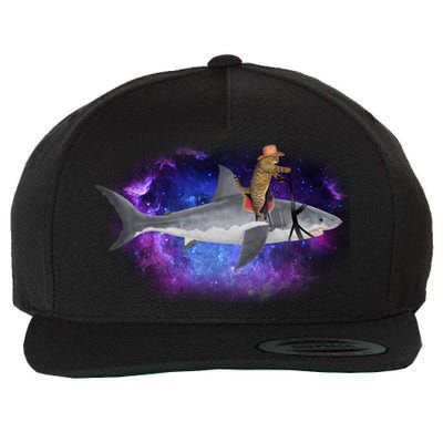 Galaxy Cat Riding Shark Wool Snapback Cap