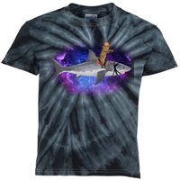 Galaxy Cat Riding Shark Kids Tie-Dye T-Shirt