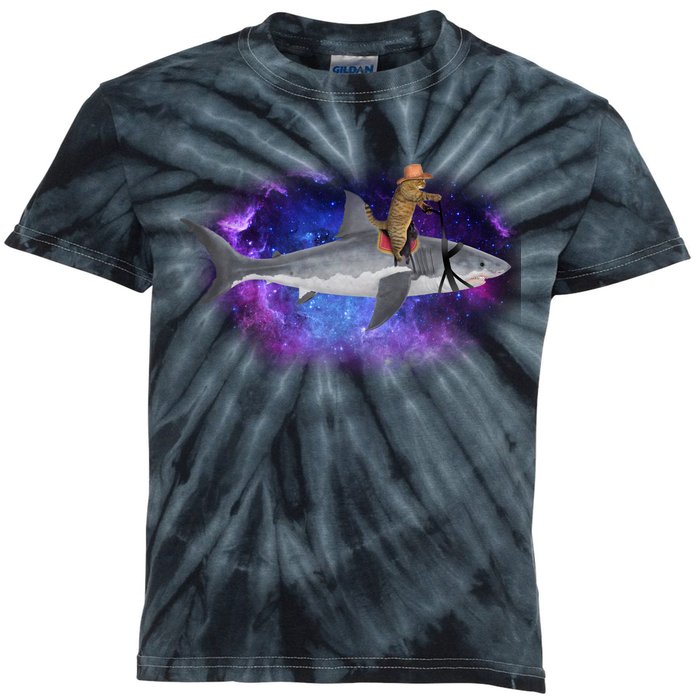 Galaxy Cat Riding Shark Kids Tie-Dye T-Shirt