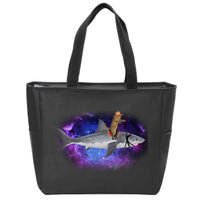 Galaxy Cat Riding Shark Zip Tote Bag