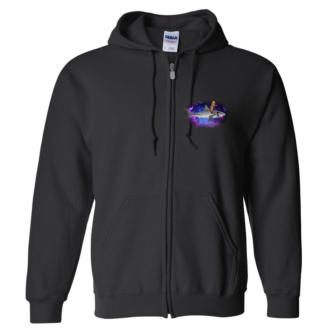 Galaxy Cat Riding Shark Full Zip Hoodie