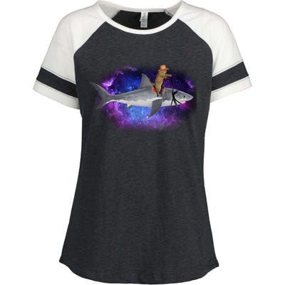 Galaxy Cat Riding Shark Enza Ladies Jersey Colorblock Tee