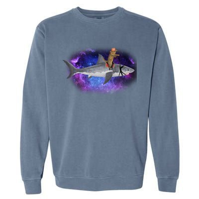 Galaxy Cat Riding Shark Garment-Dyed Sweatshirt