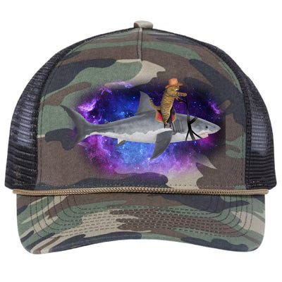 Galaxy Cat Riding Shark Retro Rope Trucker Hat Cap