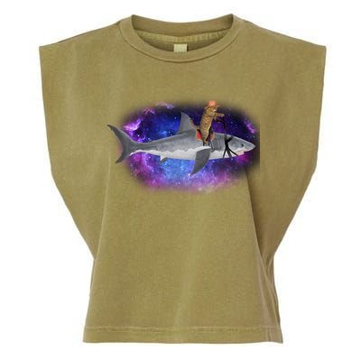 Galaxy Cat Riding Shark Garment-Dyed Women's Muscle Tee