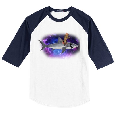 Galaxy Cat Riding Shark Baseball Sleeve Shirt