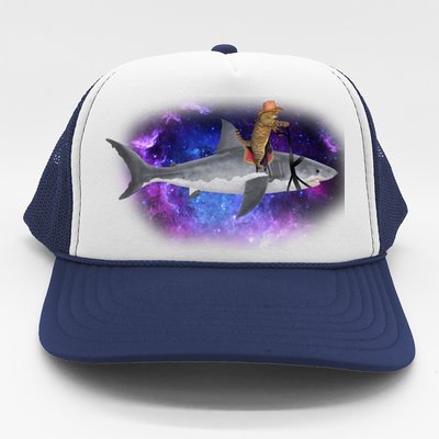 Galaxy Cat Riding Shark Trucker Hat