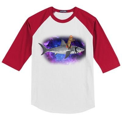 Galaxy Cat Riding Shark Kids Colorblock Raglan Jersey