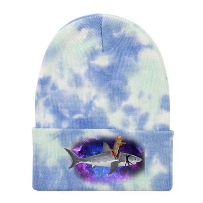 Galaxy Cat Riding Shark Tie Dye 12in Knit Beanie