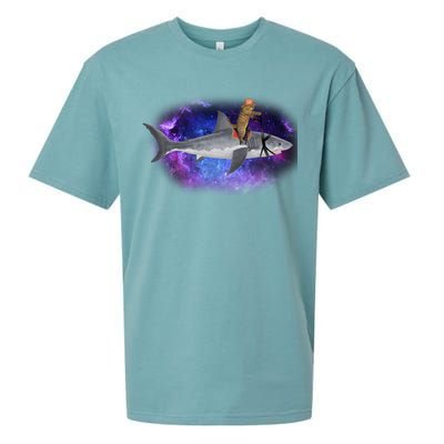 Galaxy Cat Riding Shark Sueded Cloud Jersey T-Shirt