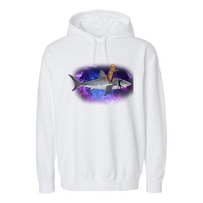 Galaxy Cat Riding Shark Garment-Dyed Fleece Hoodie