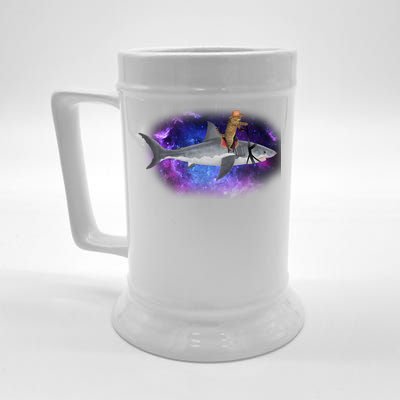 Galaxy Cat Riding Shark Beer Stein