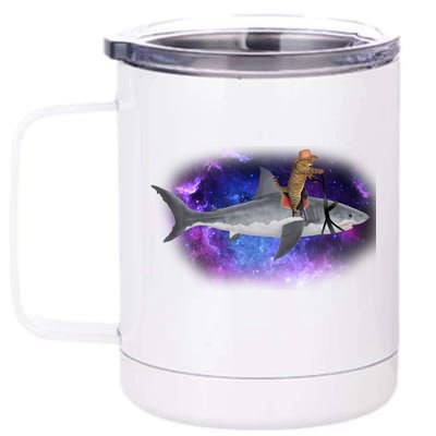 Galaxy Cat Riding Shark 12 oz Stainless Steel Tumbler Cup