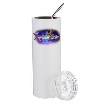 Galaxy Cat Riding Shark Stainless Steel Tumbler