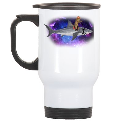 Galaxy Cat Riding Shark Stainless Steel Travel Mug