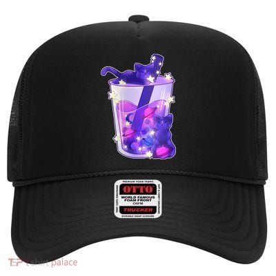 Galaxy Cats Boba Tea High Crown Mesh Back Trucker Hat