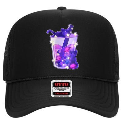 Galaxy Cats Boba Tea High Crown Mesh Back Trucker Hat