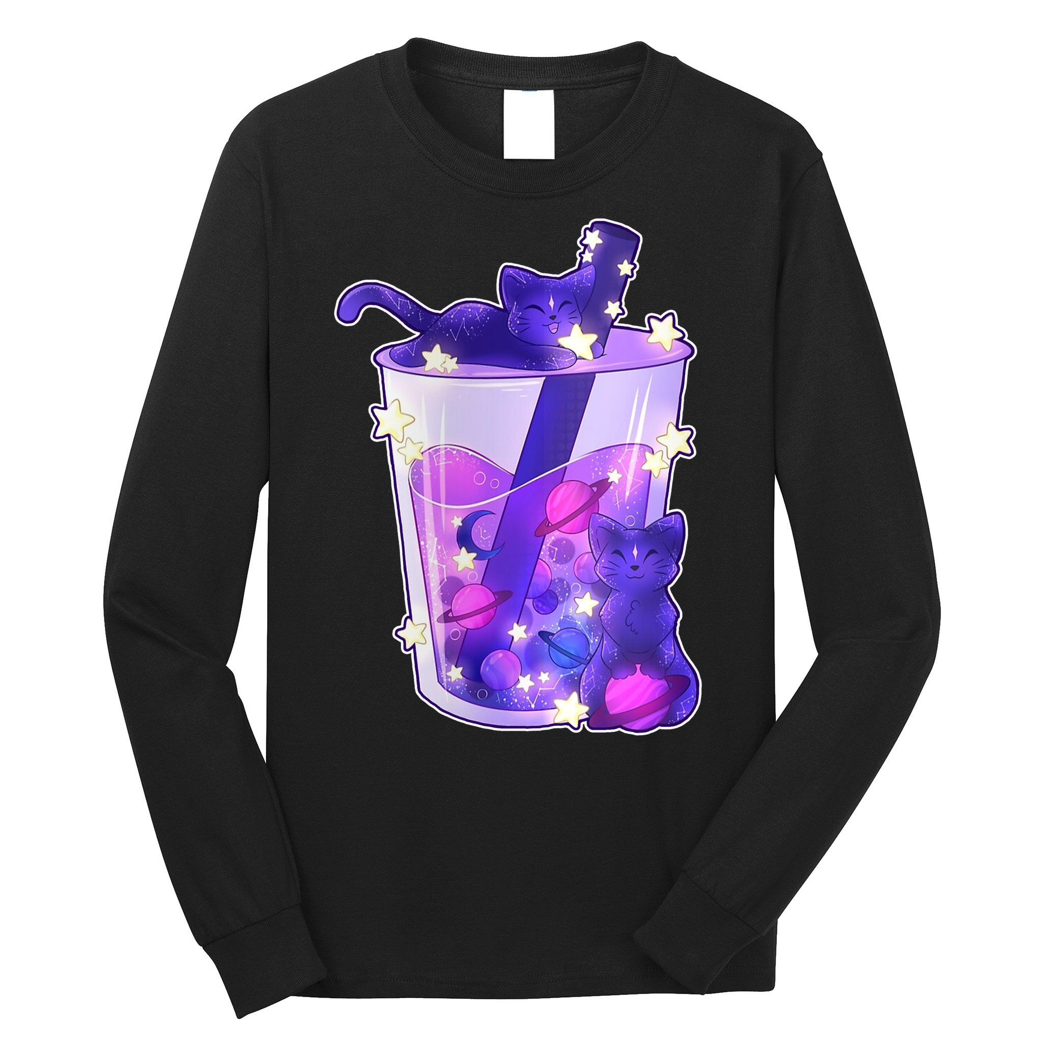 Galaxy Cats Boba Tea Long Sleeve Shirt