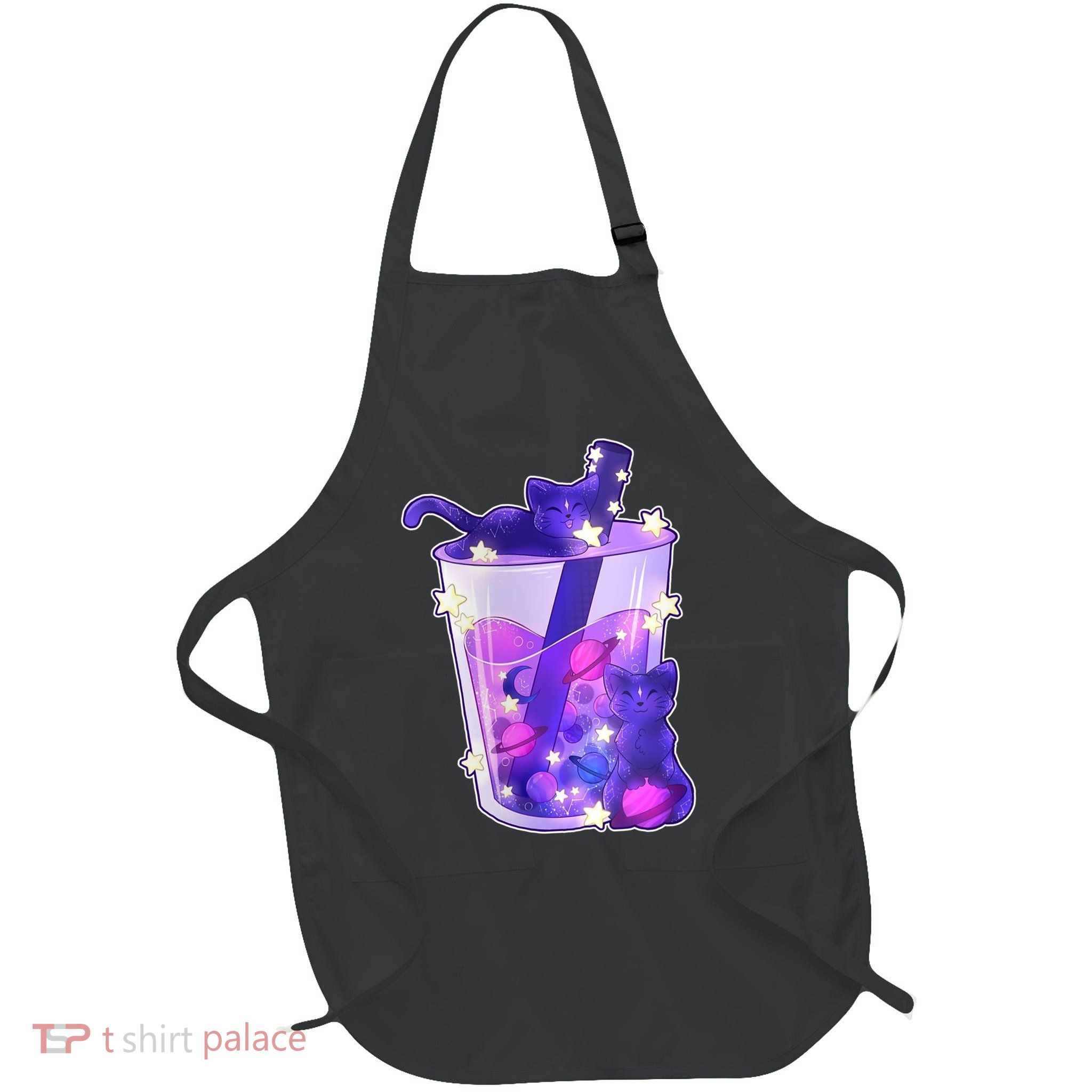 Galaxy Cats Boba Tea Full-Length Apron With Pockets