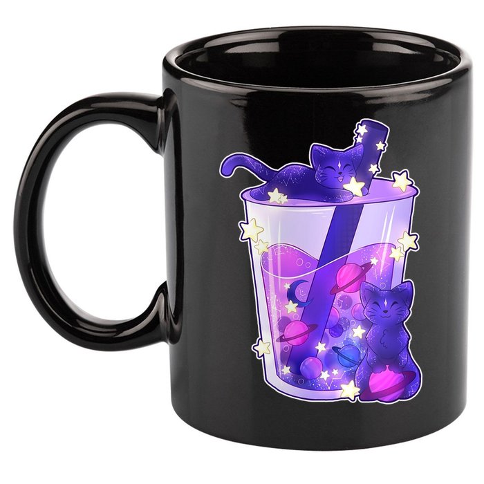 Galaxy Cats Boba Tea 11oz C Handle Ceramic Mug