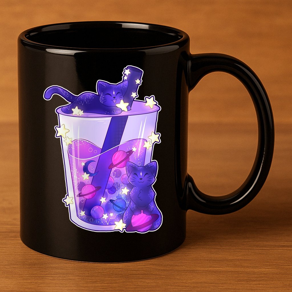 Galaxy Cats Boba Tea 11oz C Handle Ceramic Mug