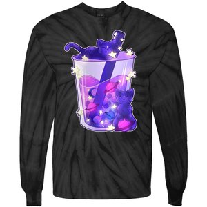 Galaxy Cats Boba Tea Tie-Dye Long Sleeve Shirt