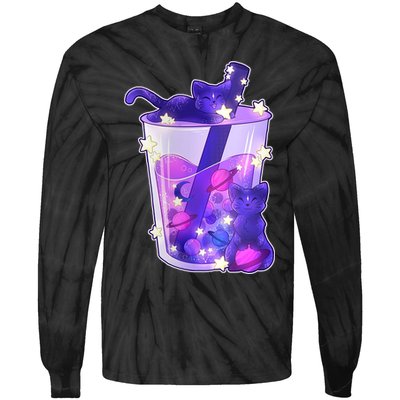 Galaxy Cats Boba Tea Tie-Dye Long Sleeve Shirt