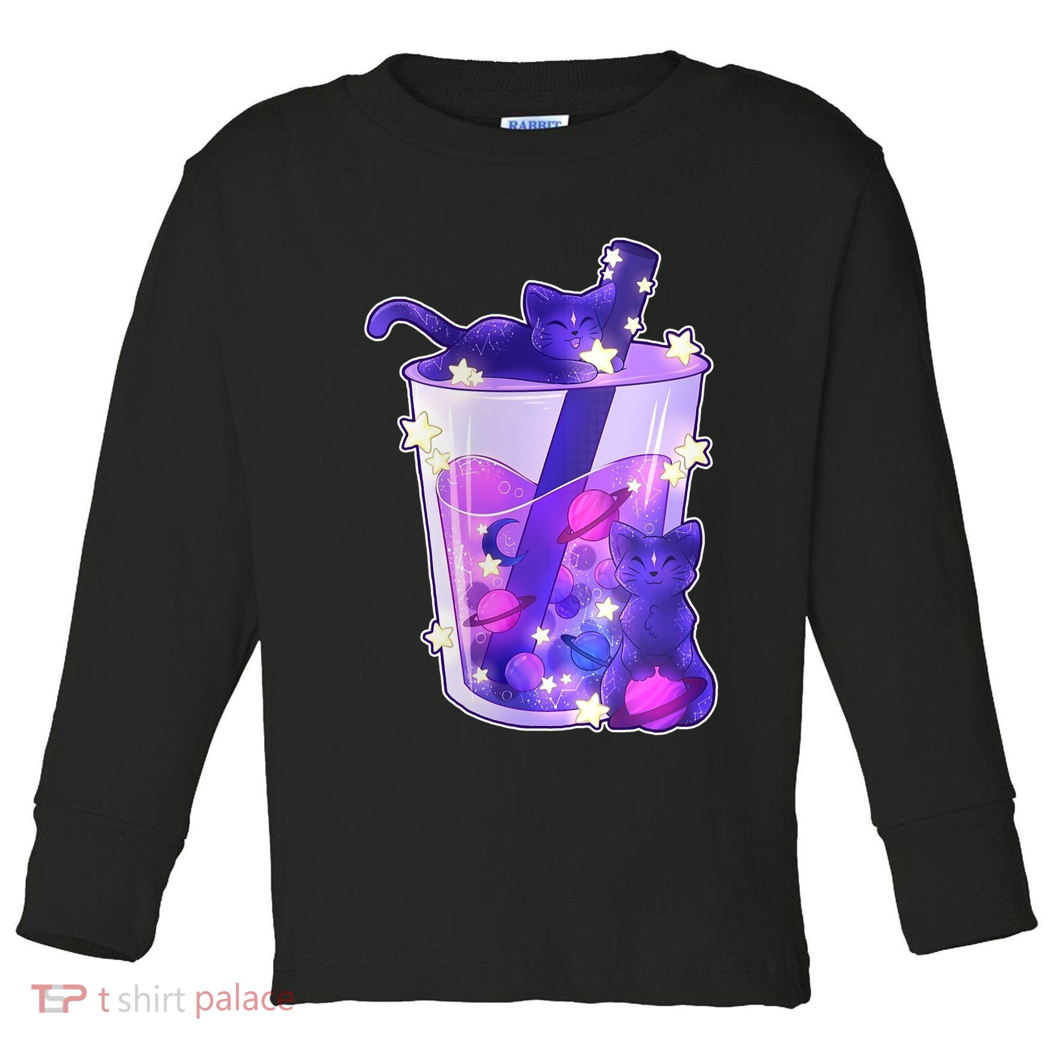 Galaxy Cats Boba Tea Toddler Long Sleeve Shirt