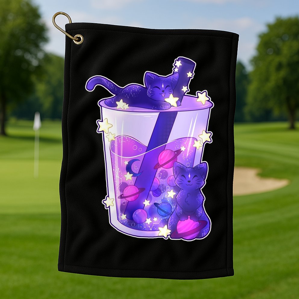 Galaxy Cats Boba Tea Golf Towel