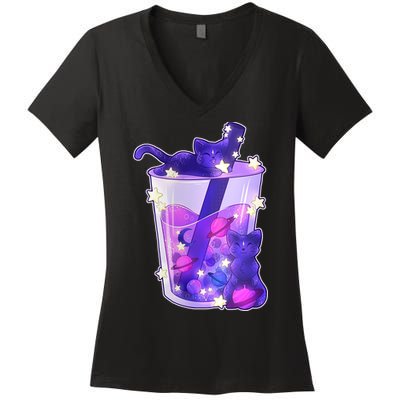 Galaxy Cats Boba Tea Women's V-Neck T-Shirt