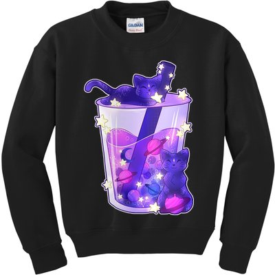 Galaxy Cats Boba Tea Kids Sweatshirt