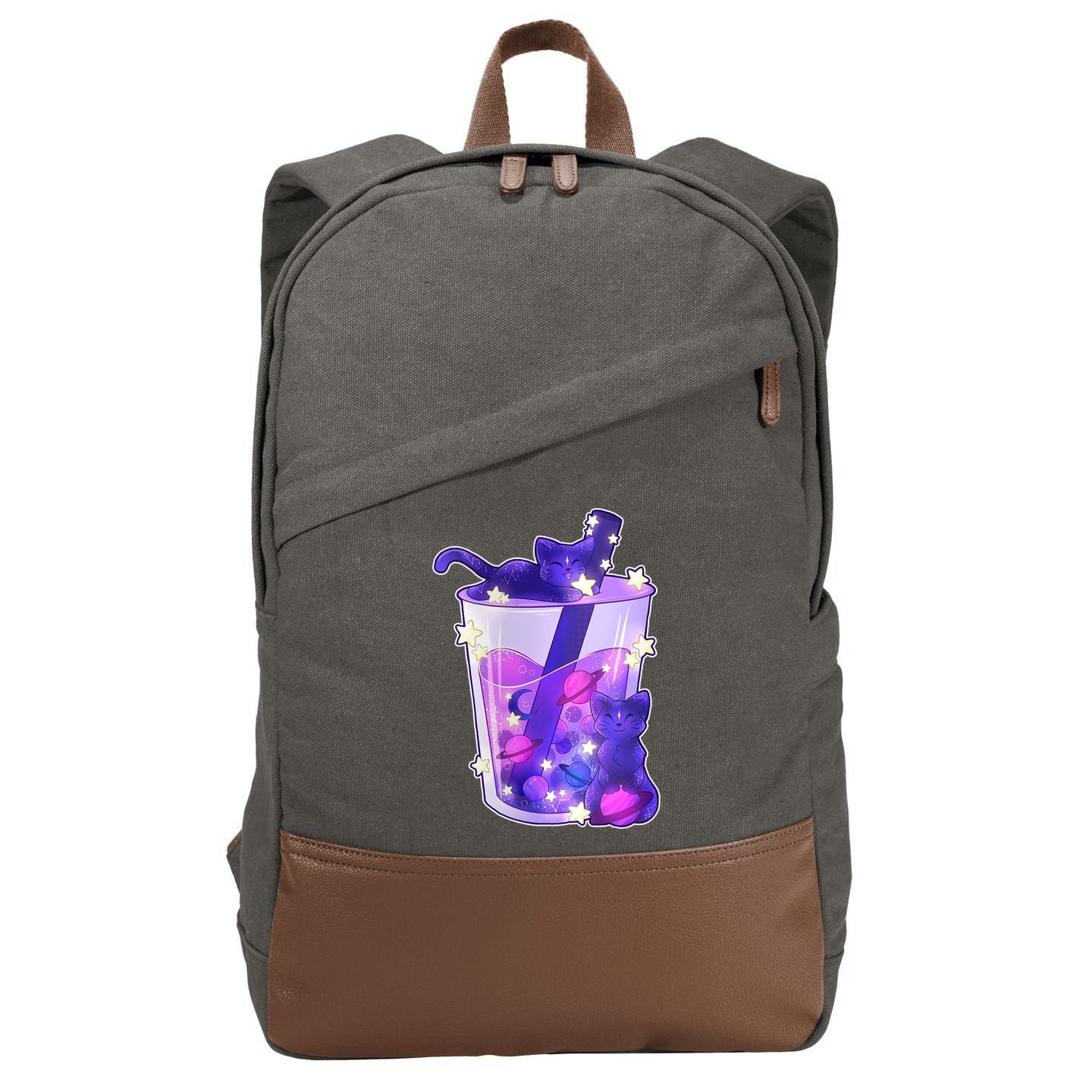 Galaxy Cats Boba Tea Cotton Canvas Backpack