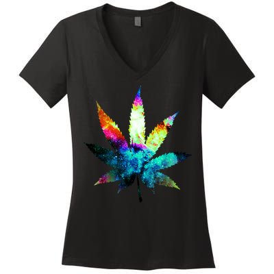 Galaxy Kush In Space Weed Women's V-Neck T-Shirt