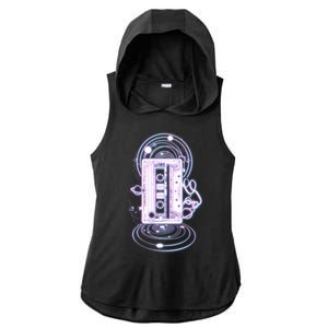 Galaxy Retro Space Cassette Tape Ladies PosiCharge Tri-Blend Wicking Draft Hoodie Tank