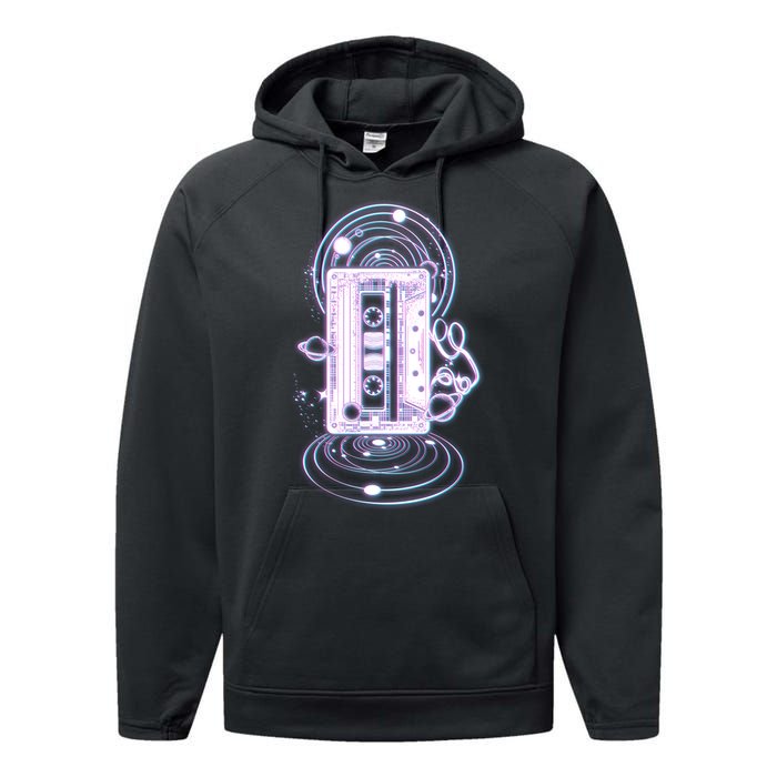 Galaxy Retro Space Cassette Tape Performance Fleece Hoodie