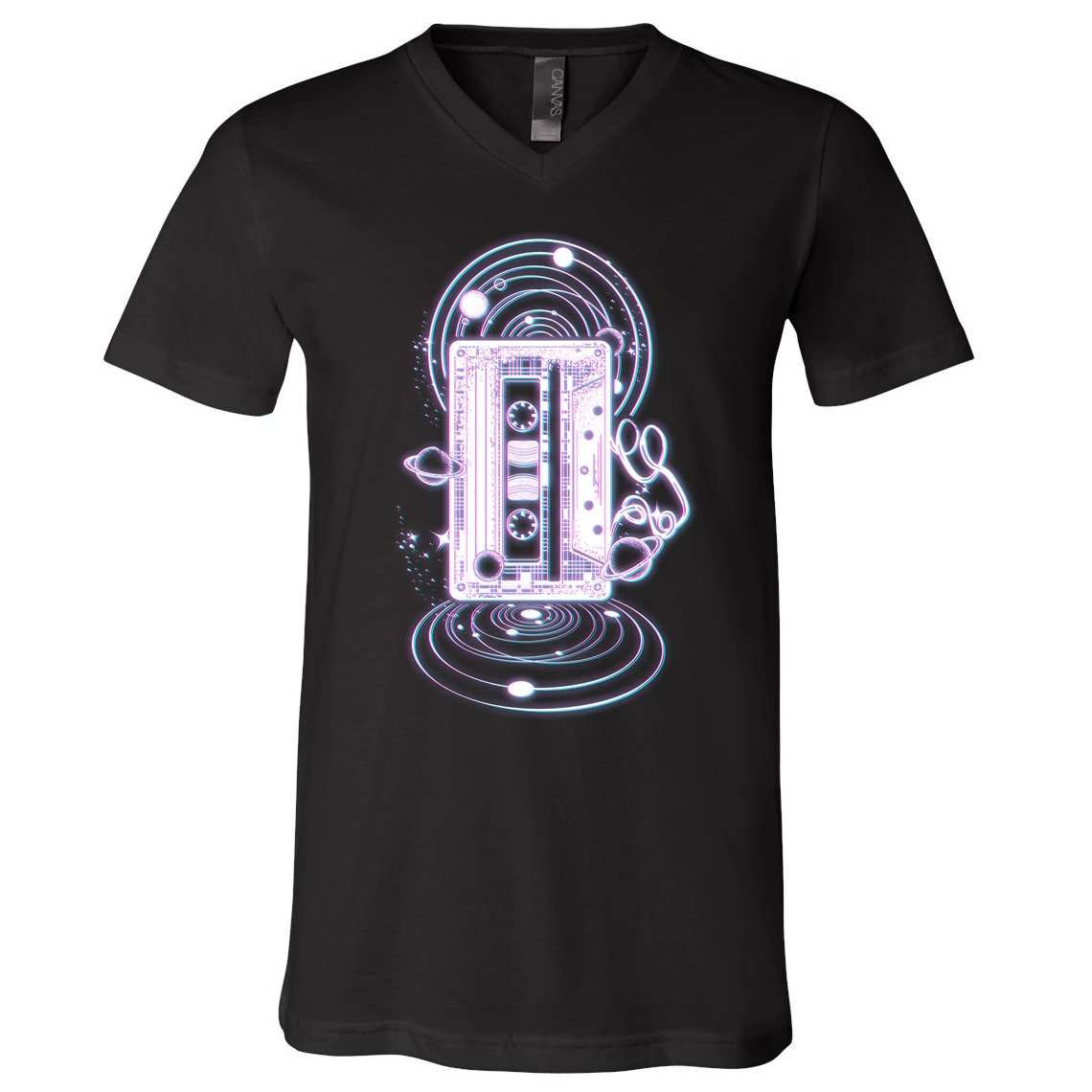 Galaxy Retro Space Cassette Tape V-Neck T-Shirt