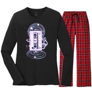 Galaxy Retro Space Cassette Tape Women's Long Sleeve Flannel Pajama Set 