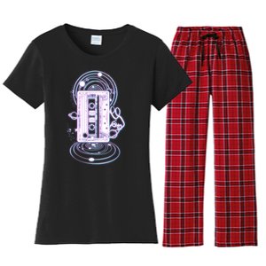 Galaxy Retro Space Cassette Tape Women's Flannel Pajama Set