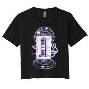 Galaxy Retro Space Cassette Tape Women's Crop Top Tee