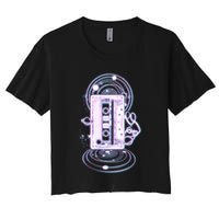 Galaxy Retro Space Cassette Tape Women's Crop Top Tee