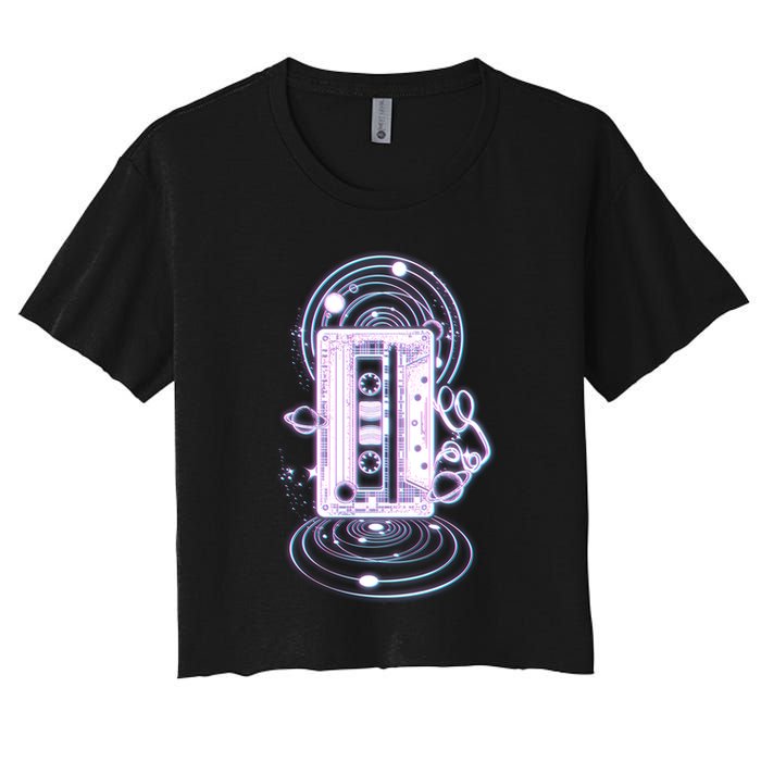 Galaxy Retro Space Cassette Tape Women's Crop Top Tee