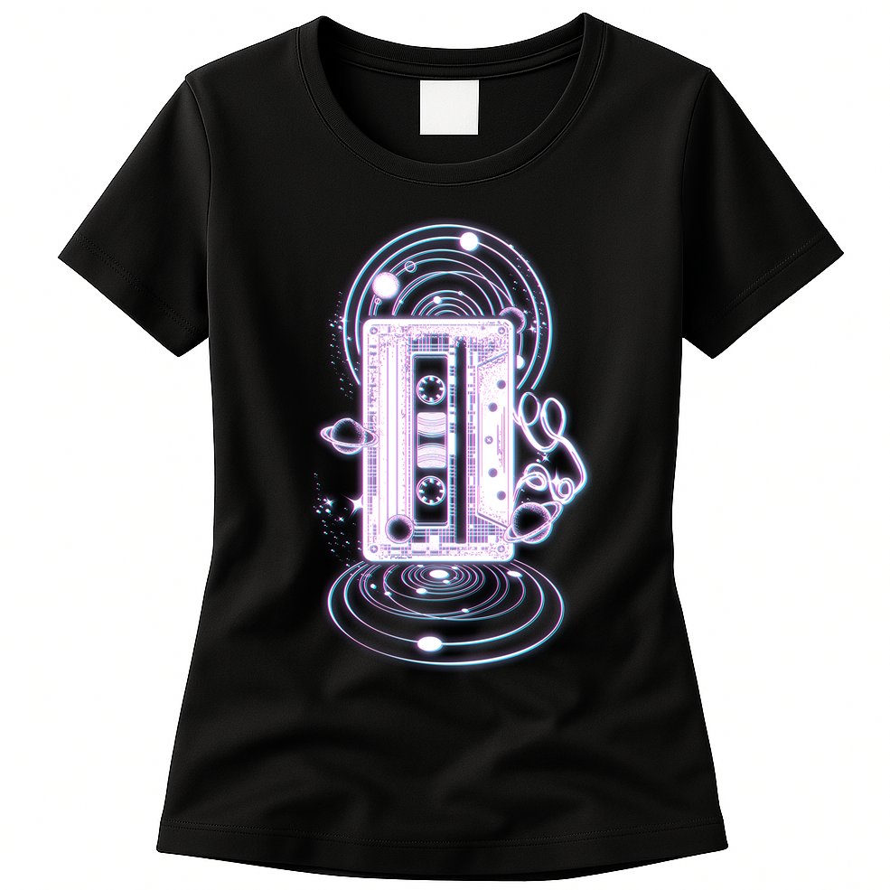 Galaxy Retro Space Cassette Tape Womens T-Shirt