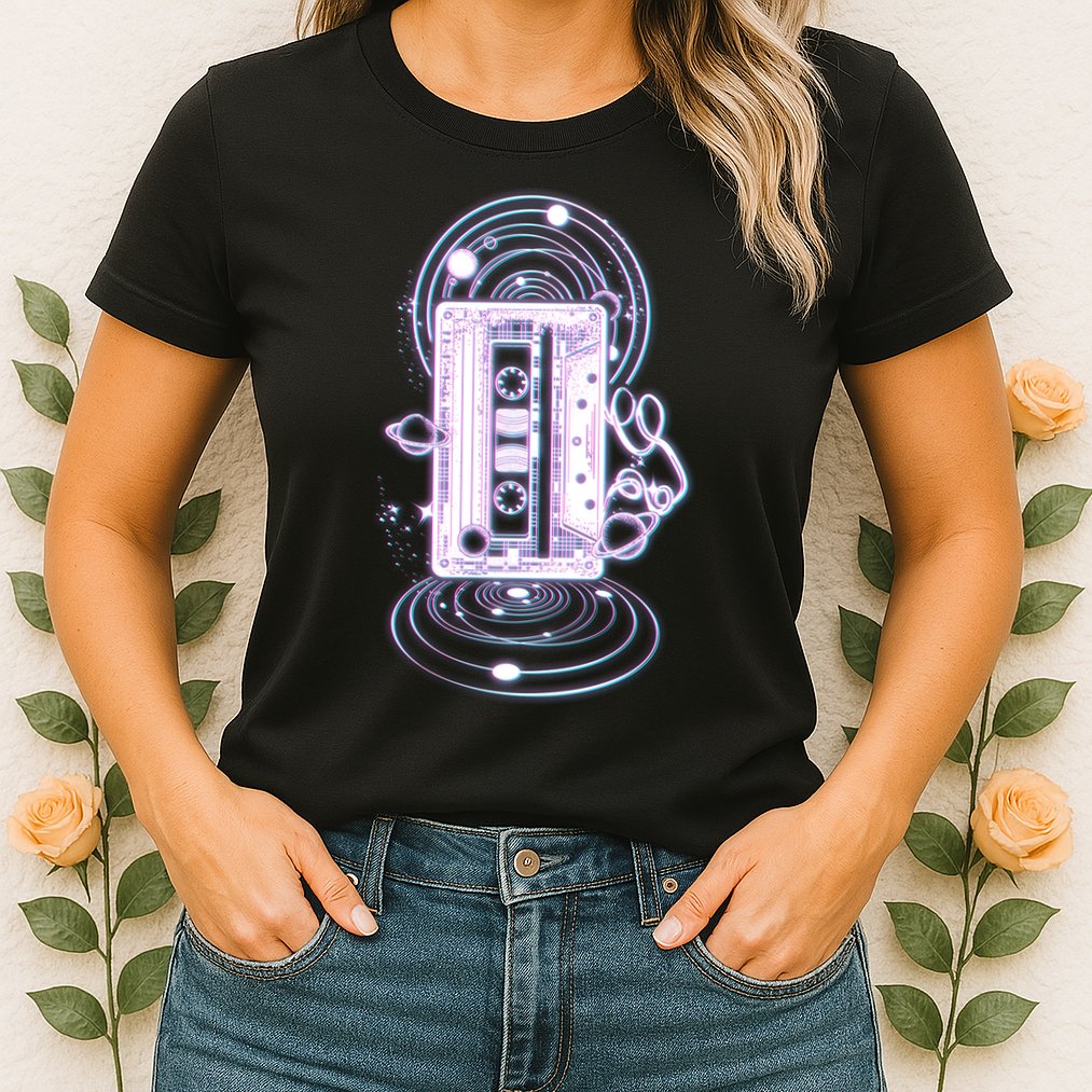 Galaxy Retro Space Cassette Tape Womens T-Shirt