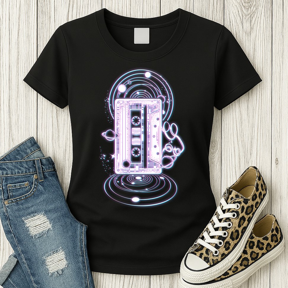 Galaxy Retro Space Cassette Tape Womens T-Shirt