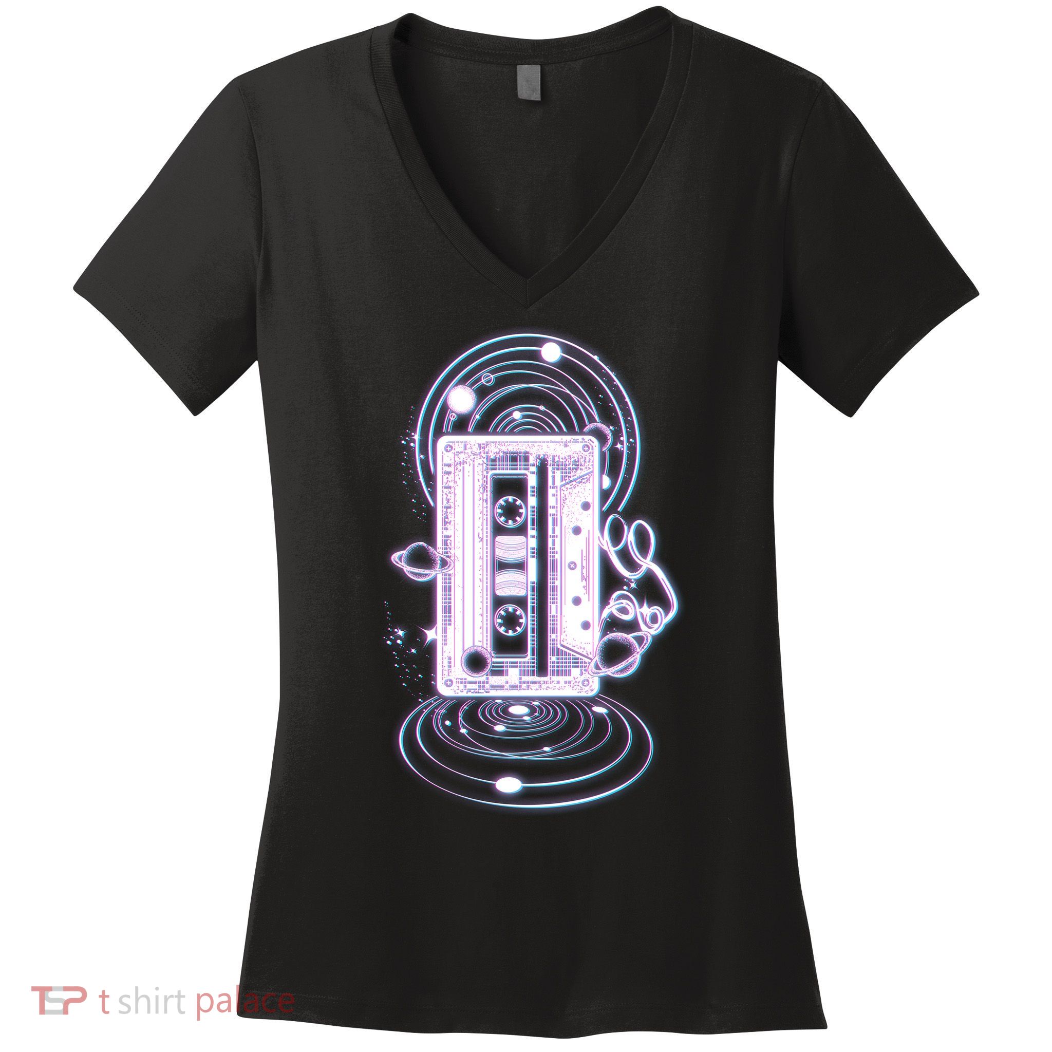 Galaxy Retro Space Cassette Tape Women's V-Neck T-Shirt