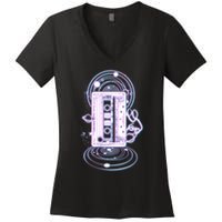 Galaxy Retro Space Cassette Tape Women's V-Neck T-Shirt