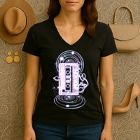 Galaxy Retro Space Cassette Tape Women's V-Neck T-Shirt