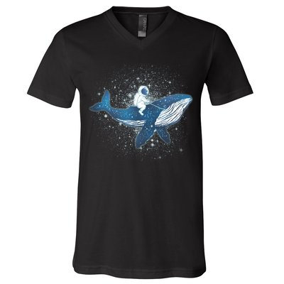 Galaxy Space Astronaut Whale V-Neck T-Shirt
