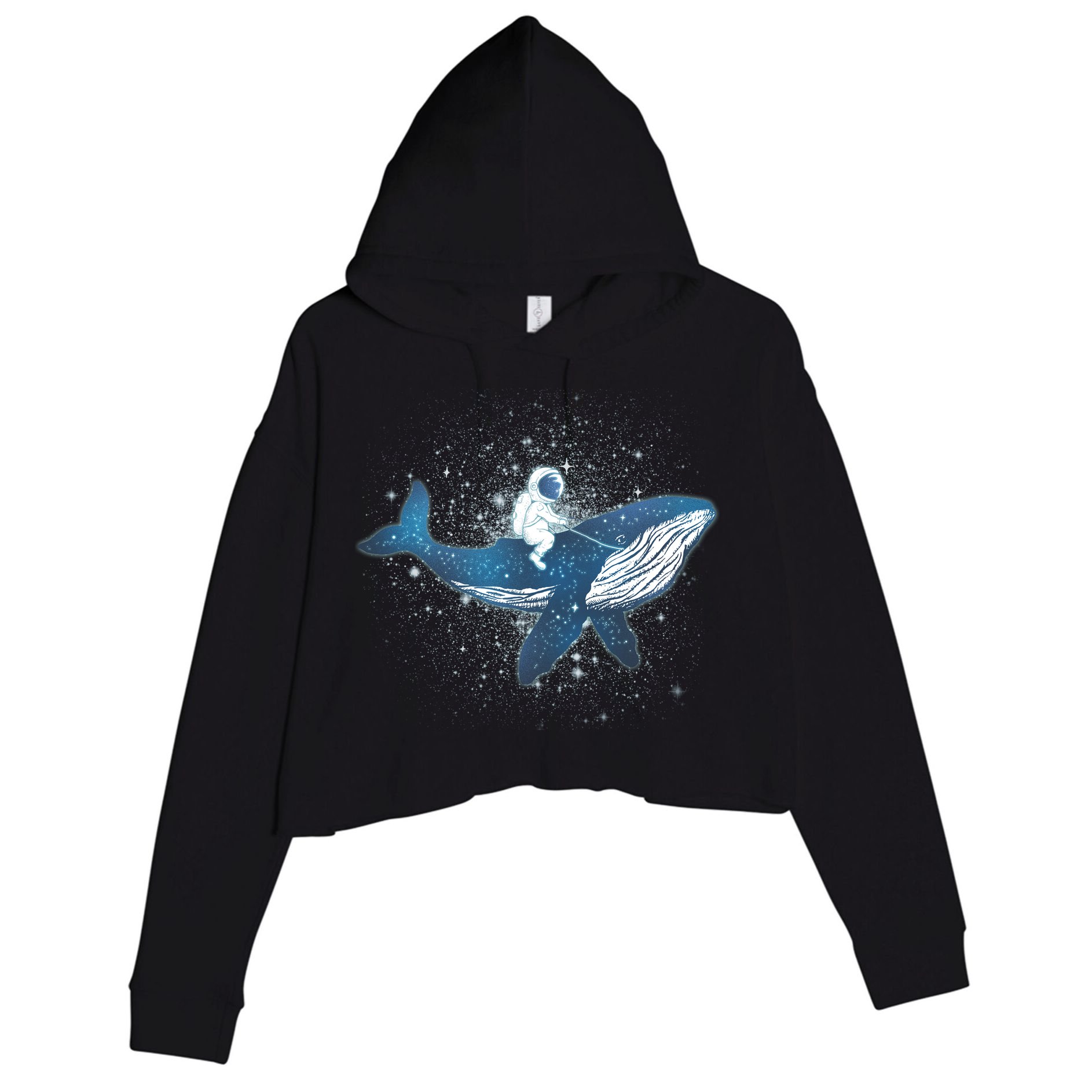 Galaxy Space Astronaut Whale Crop Fleece Hoodie